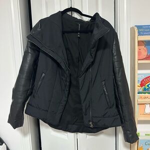 W118 by Walter Baker Black Puffer Jacket with Leather Sleeves